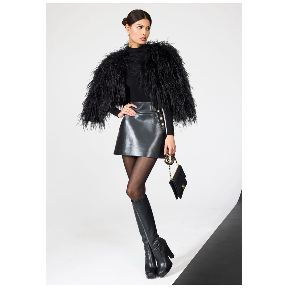 New ALICE + OLIVIA Donald High-Waisted Faux Vegan Leather Embellished Mini Skirt - Picture 8 of 16